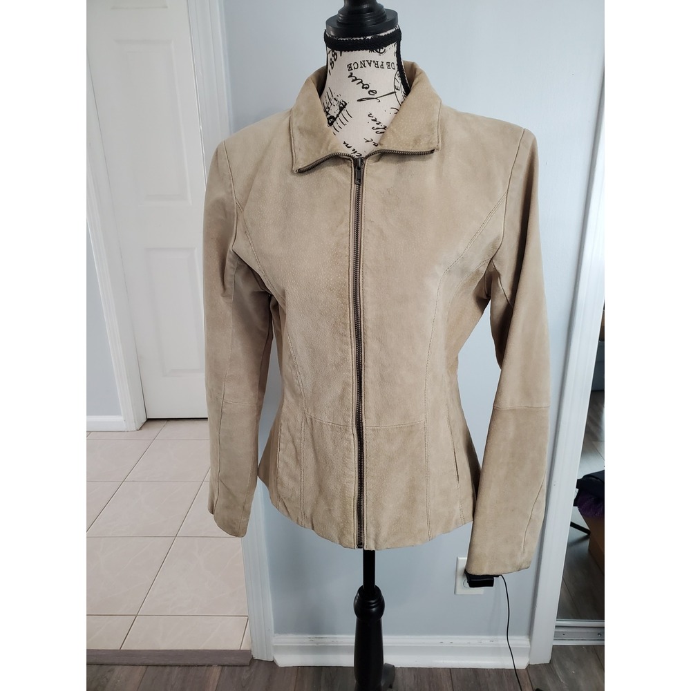 Vintage Wilsons Leather Maxima Tan Beige Suede Zip Up Jacket Women Small